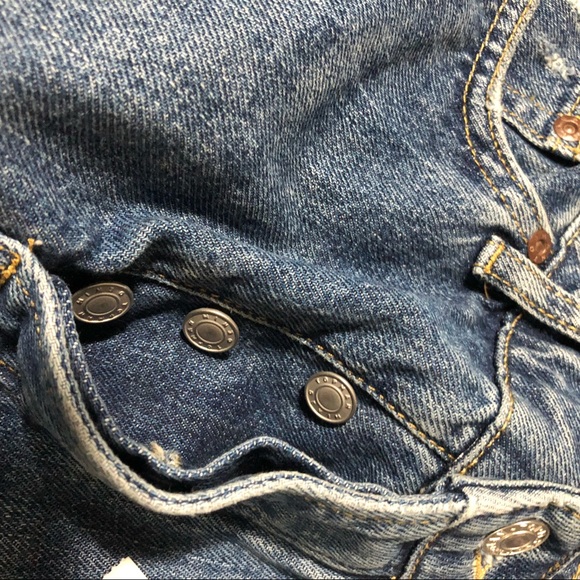 TOPMAN Mens Denim Blue Taper Distressed Jeans Sz 30 X 32 Button Fly - Picture 3 of 9